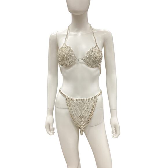 New Frederic’s Of Hollywood 2Piece Set Women’s One Size Bra + Bottom Rhinestones - Picture 1 of 5